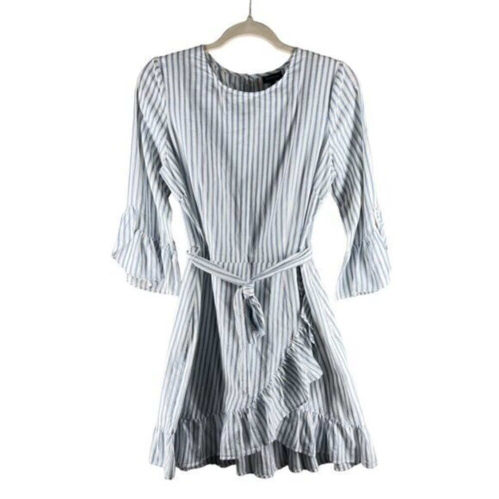 Who What Wear Womens Dress Size‎ S Railroad Stripes Faux Wrap Ruffle Trim